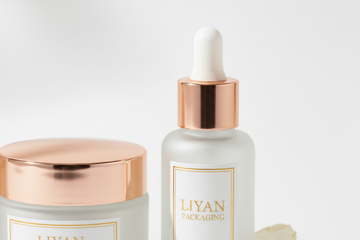LIYAN Frosted Glass Dropper Bottle with Rose Gold Cap - Detail Shot