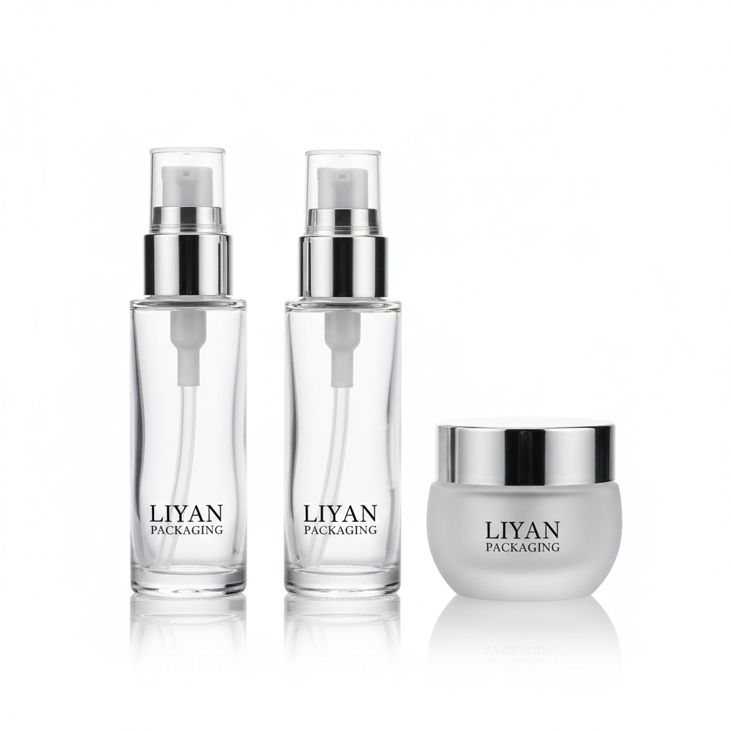 Custom Glass Skincare Bottle & Jar Set | OEM Cosmetic Packaging
