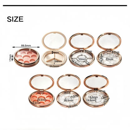 Round Multi-Pan Eyeshadow Palette Compact – 3/5/7/8/9/12 Pan | Rose Gold ABS+AS
