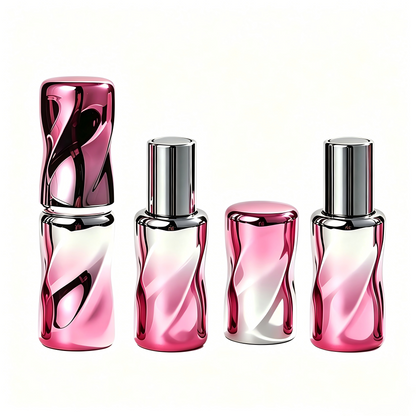 Round Spiral Magnetic Lipstick Tube – Pink-Silver Gradient | Flat Tip | ABS | 2056#