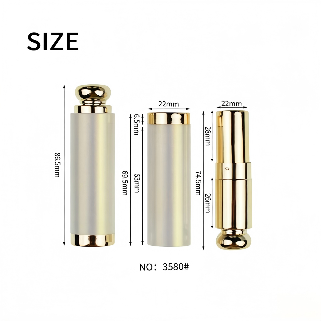 Iridescent White-Gold Snap Lipstick Tube | Pearlescent + UV Color-Shift | ABS+AS | OEM Custom