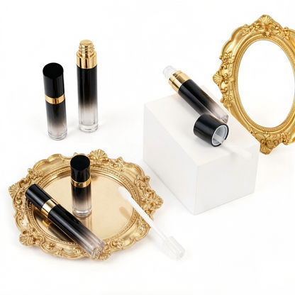 5ml Black-to-Gold Gradient Lip Gloss Tube | Gold Ring Electroplating | ABS+AS | OEM Custom