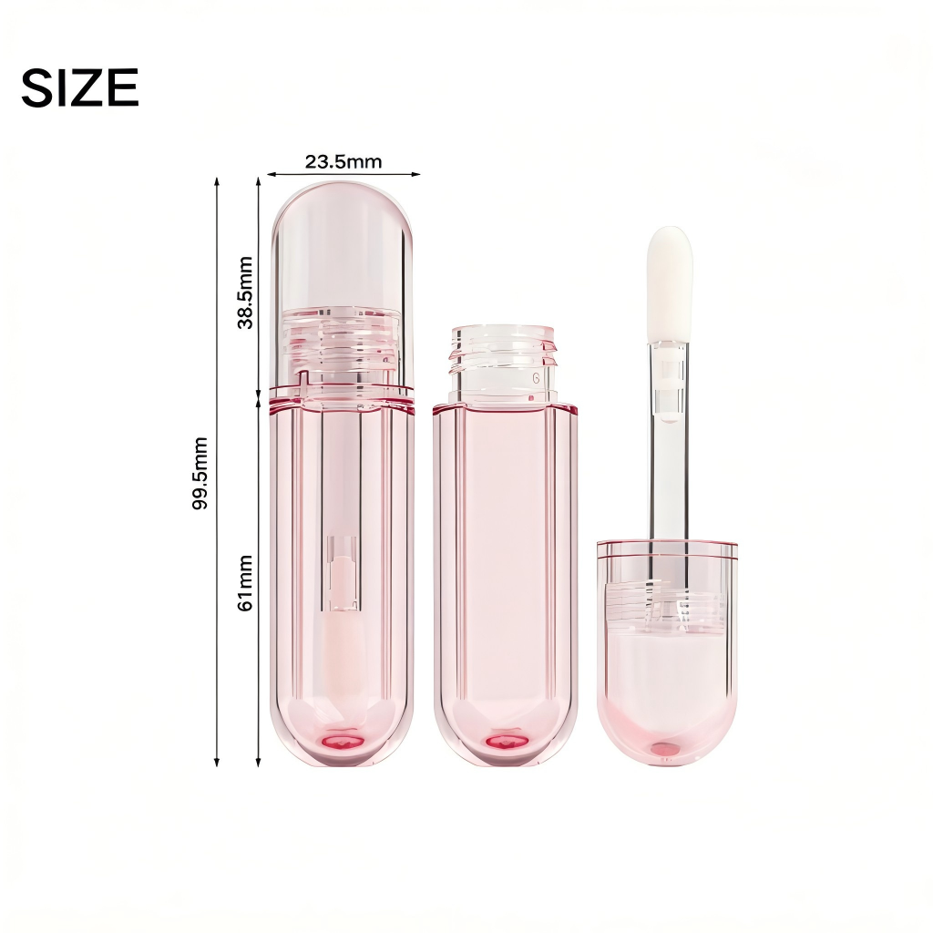 Round Transparent Pink Lip Gloss Tube | Thick Doe-Foot Wand | ABS | OEM Custom