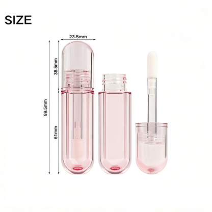 Round Transparent Pink Lip Gloss Tube | Thick Doe-Foot Wand | ABS | OEM Custom