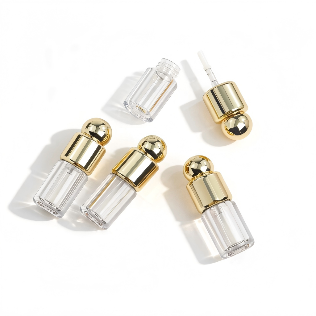 Round Lip Gloss Tube | Gold Ball Cap & Fine Brush Applicator | ABS | Liyan