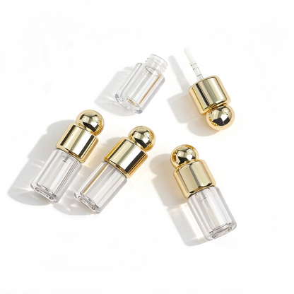 Round Lip Gloss Tube | Gold Ball Cap & Fine Brush Applicator | ABS | Liyan
