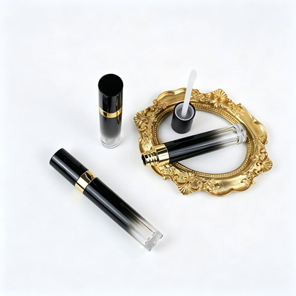 5ml Black-to-Gold Gradient Lip Gloss Tube | Gold Ring Electroplating | ABS+AS | OEM Custom