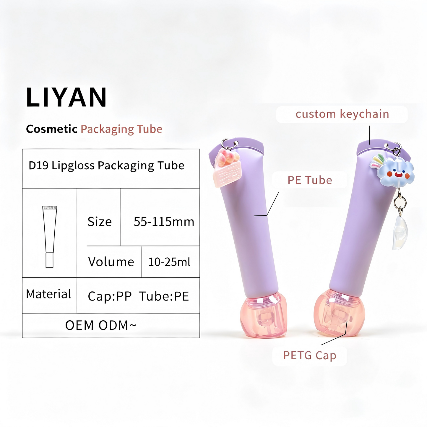 Kawaii Lip Gloss Tube with Bubble Base & Charm Pendant – Multi-Color