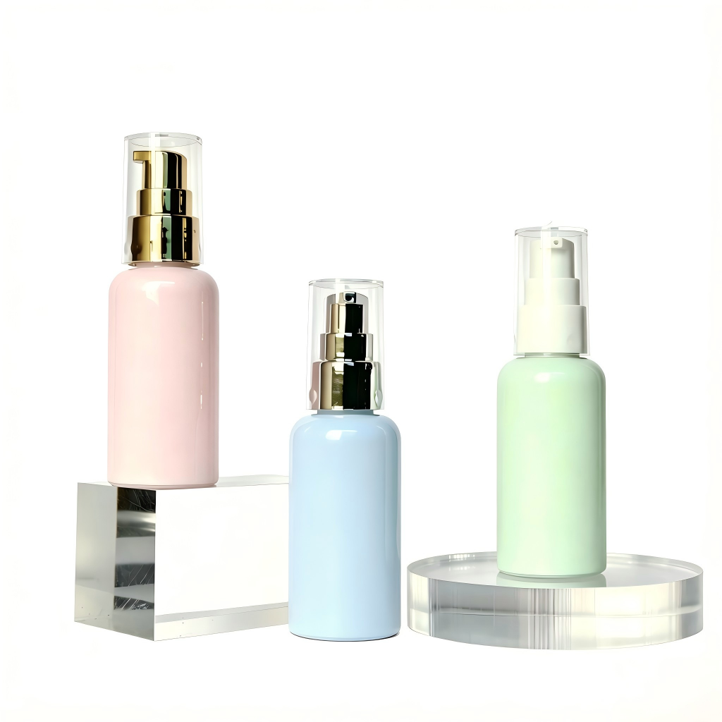 30ml 40ml 50ml Mini Round Shoulder PET Lotion Pump Bottle | Serum Essence Travel Bottle | OEM