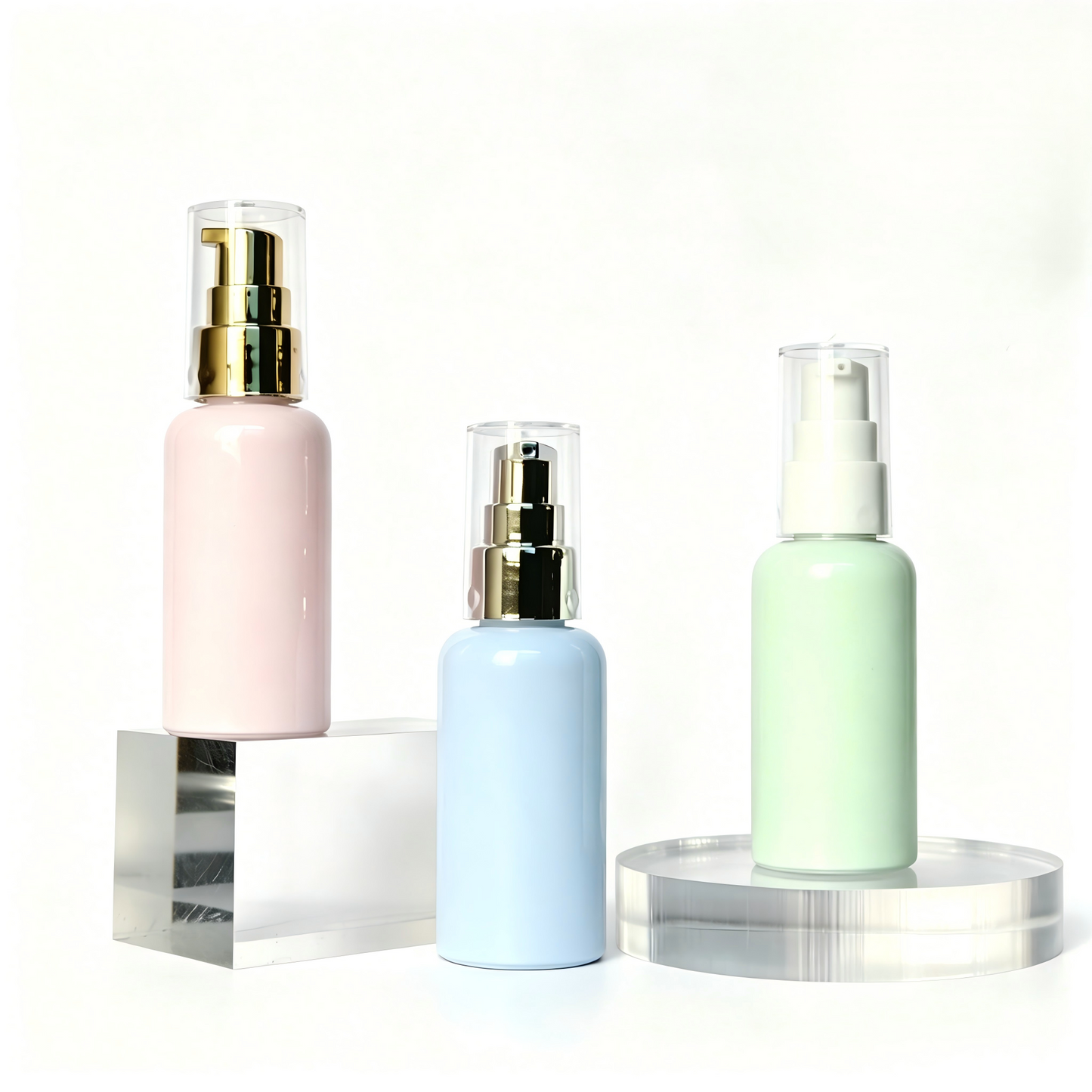 30ml 40ml 50ml Mini Round Shoulder PET Lotion Pump Bottle | Serum Essence Travel Bottle | OEM