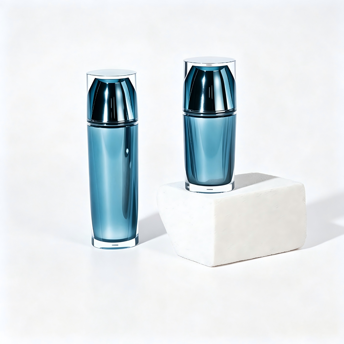 Blue Diamond-Cut Acrylic Skincare Packaging Set | OEM Cosmetic Bottles & Jars