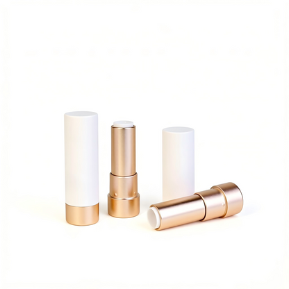 Round Lipstick Tube | Matte White Body + Matte Gold Base | ABS+AS | OEM Custom