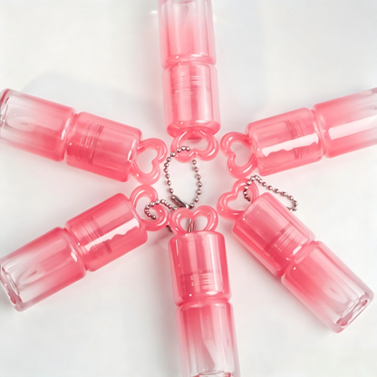 Gradient Pink Heart-Cap Lip Gloss Tube with Fine Brush | ABS Plastic | With / Without Chain | In Stock