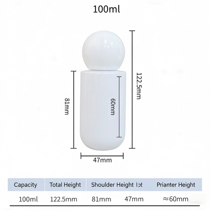 100ml Round Ball Cap PET Spray Bottle | Mist Sprayer for Toner Sunscreen Travel Refill | OEM