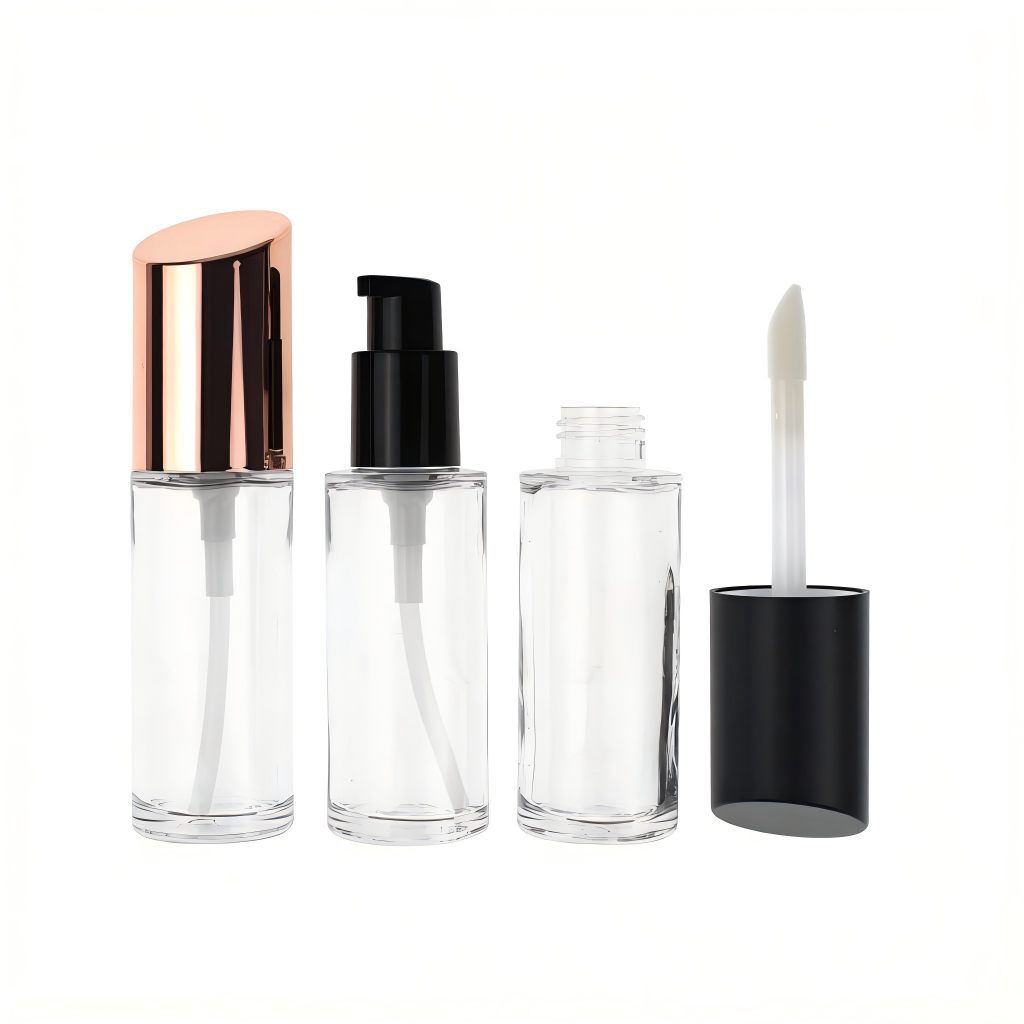 Round Faceted Pump Bottle | Foundation & Liquid Blush | Clear AS+ABS | Liyan