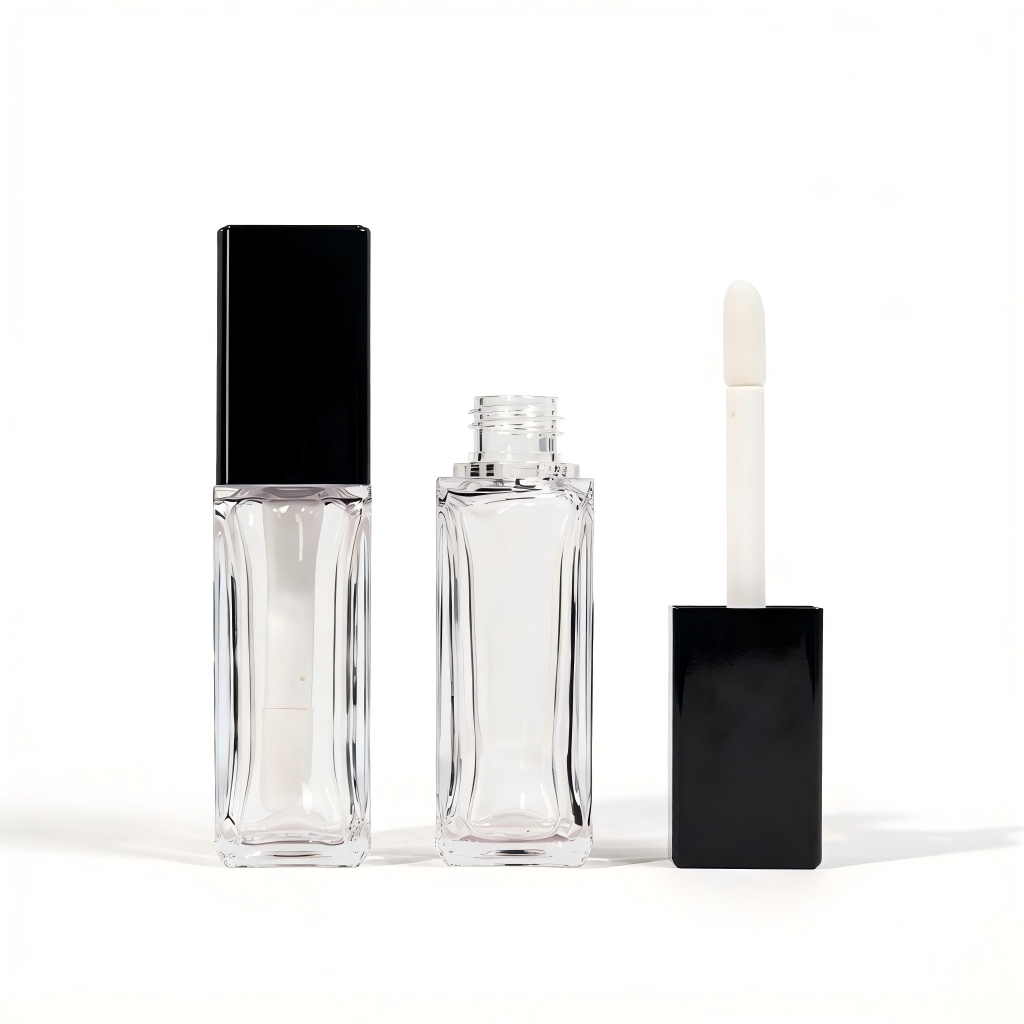 Square Thick-Wall Lip Gloss & Foundation Bottle | Frosted & Clear Black Cap | ABS | Liyan