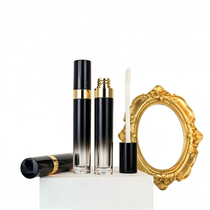 5ml Black-to-Gold Gradient Lip Gloss Tube | Gold Ring Electroplating | ABS+AS | OEM Custom