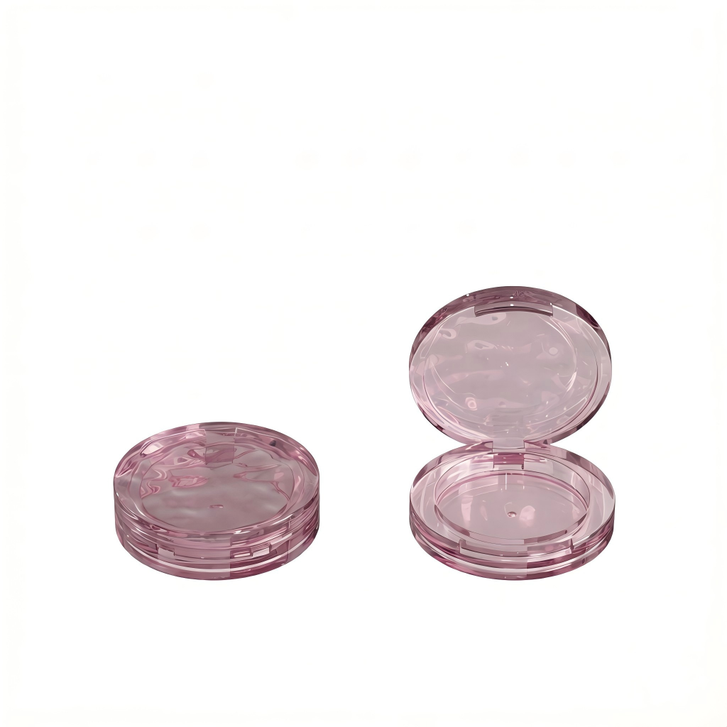 Round Wave-Lid Powder Compact | Clear, Silver & Beige Options | ABS | Liyan