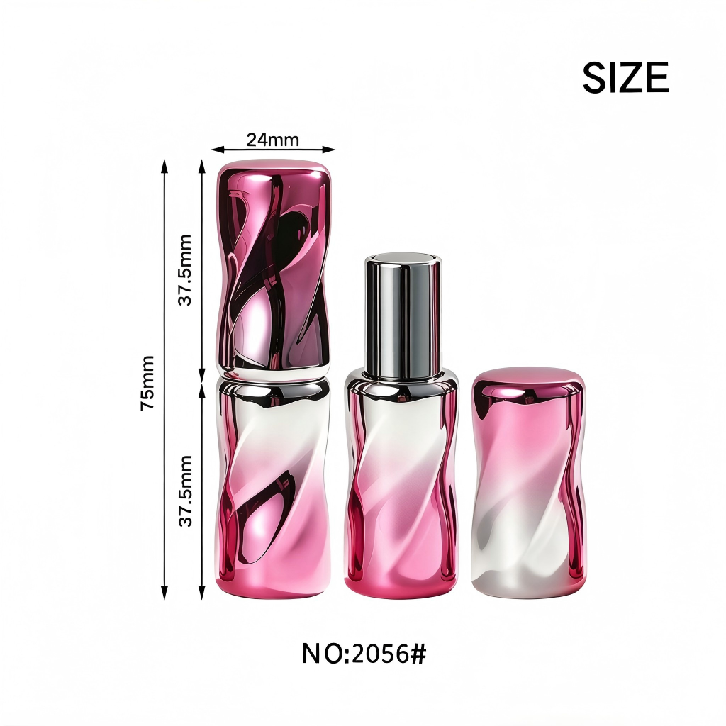 Round Spiral Magnetic Lipstick Tube – Pink-Silver Gradient | Flat Tip | ABS | 2056#