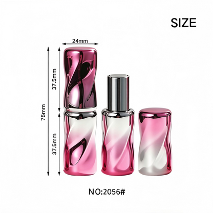 Round Spiral Magnetic Lipstick Tube – Pink-Silver Gradient | Flat Tip | ABS | 2056#