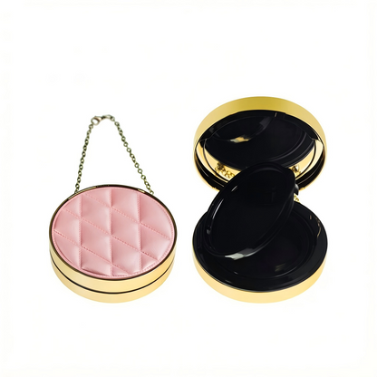 Round Magnetic Air Cushion Compact | Quilted Lid & Gold Chain | ABS | Liyan