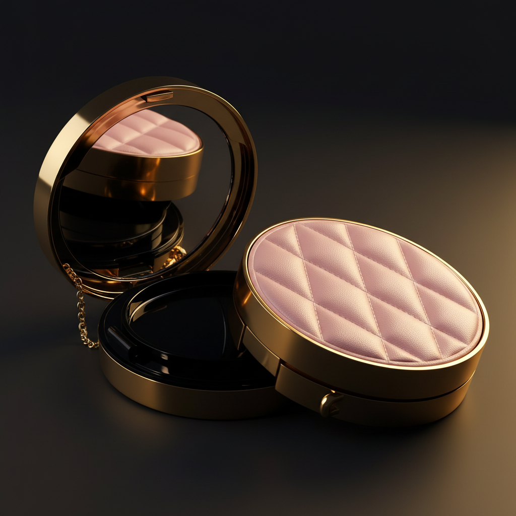 Round Magnetic Air Cushion Compact | Quilted Lid & Gold Chain | ABS | Liyan