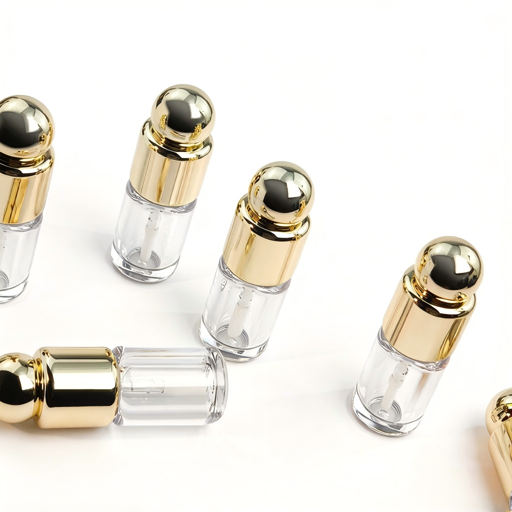 Round Lip Gloss Tube | Gold Ball Cap & Fine Brush Applicator | ABS | Liyan