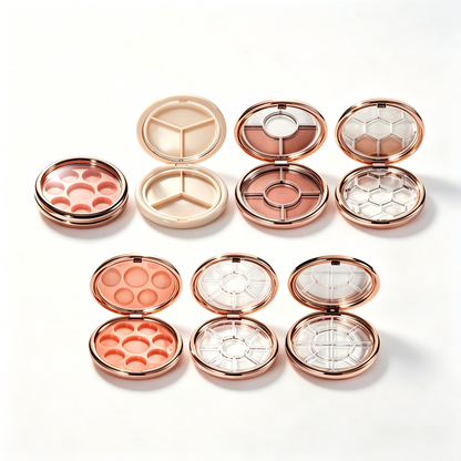 Round Multi-Pan Eyeshadow Palette Compact – 3/5/7/8/9/12 Pan | Rose Gold ABS+AS