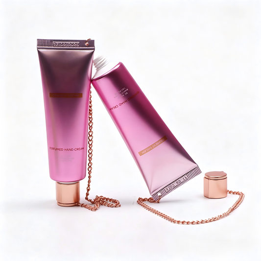 Luxury Perfumed Hand Cream Tube with Rose Gold Chain – Gradient Multi-Color