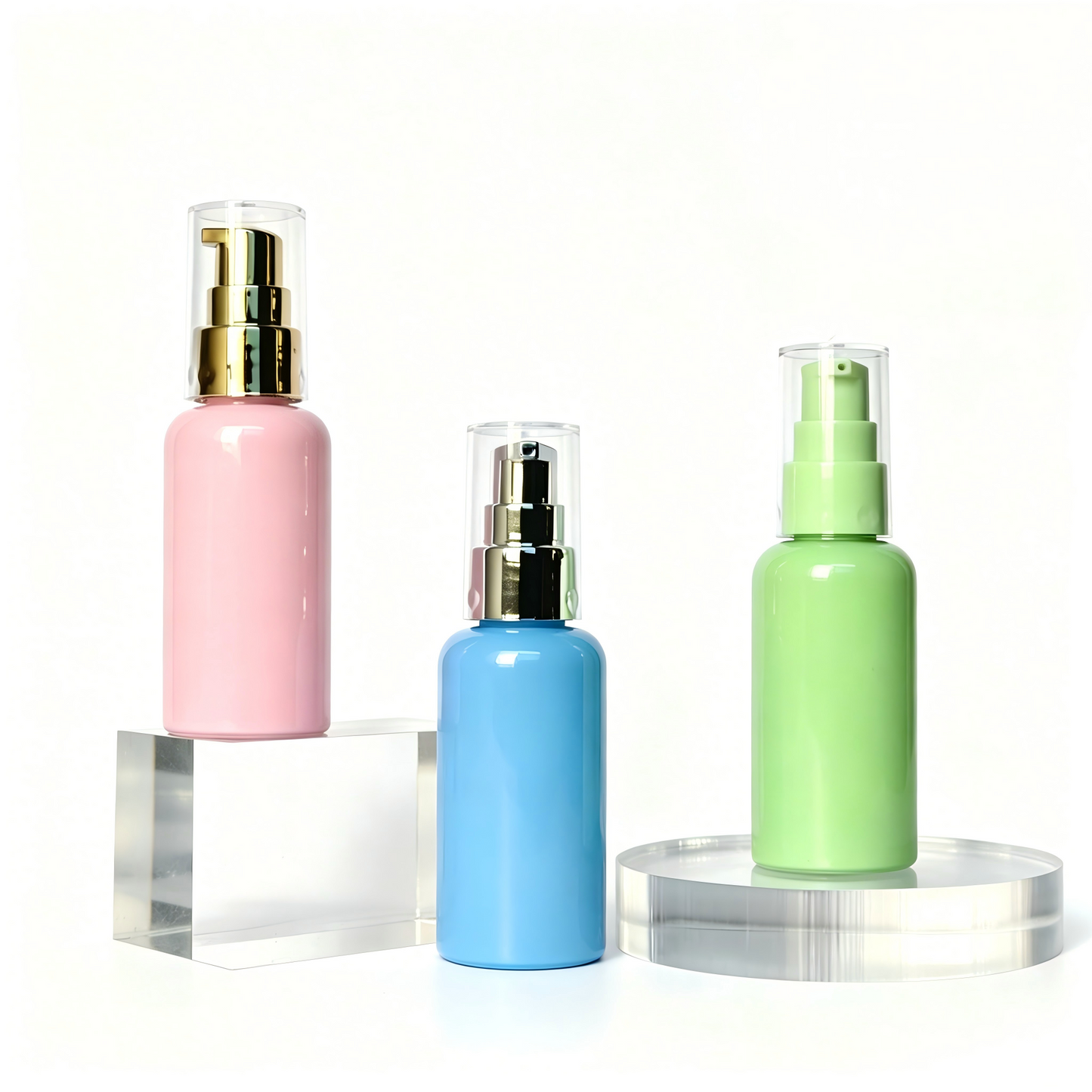 30ml 40ml 50ml Mini Round Shoulder PET Lotion Pump Bottle | Serum Essence Travel Bottle | OEM