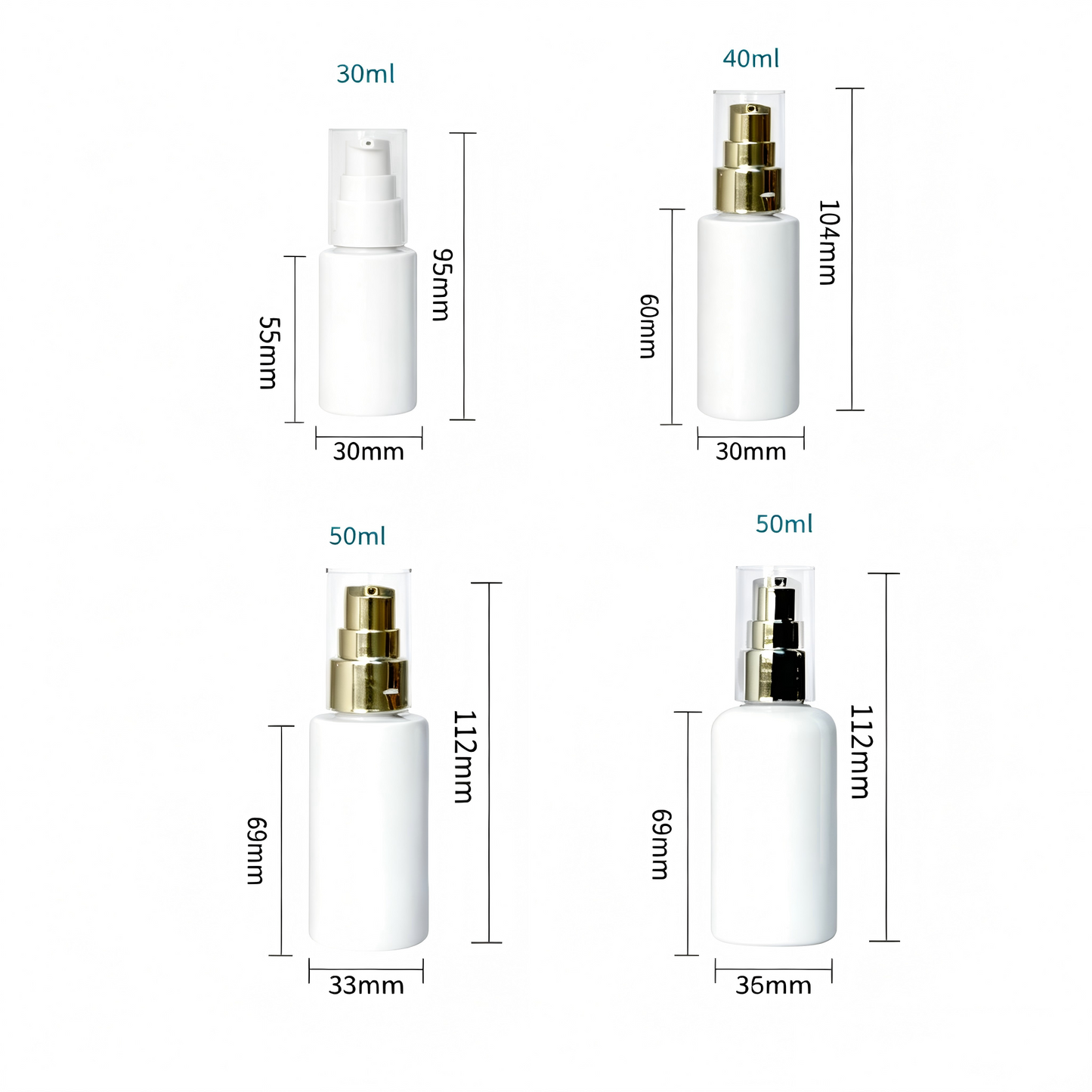 30ml 40ml 50ml Mini Round Shoulder PET Lotion Pump Bottle | Serum Essence Travel Bottle | OEM