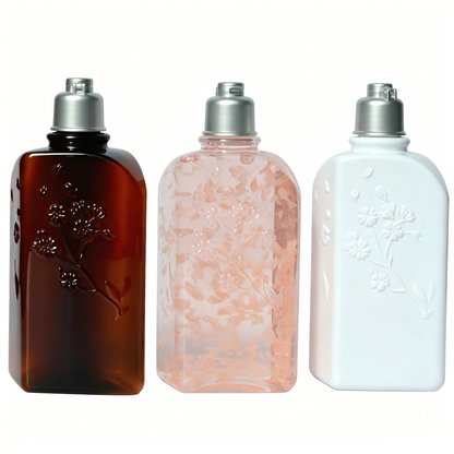 250ml Floral Embossed Square PET Bottle | Flip Cap Body Wash Shampoo Lotion Bottle | OEM