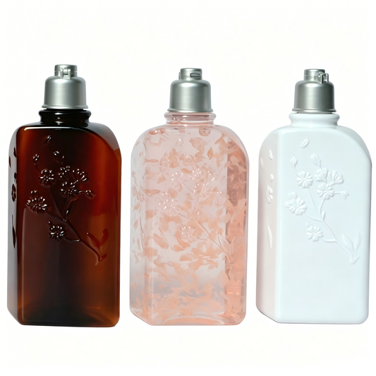 250ml Floral Embossed Square PET Bottle | Flip Cap Body Wash Shampoo Lotion Bottle | OEM