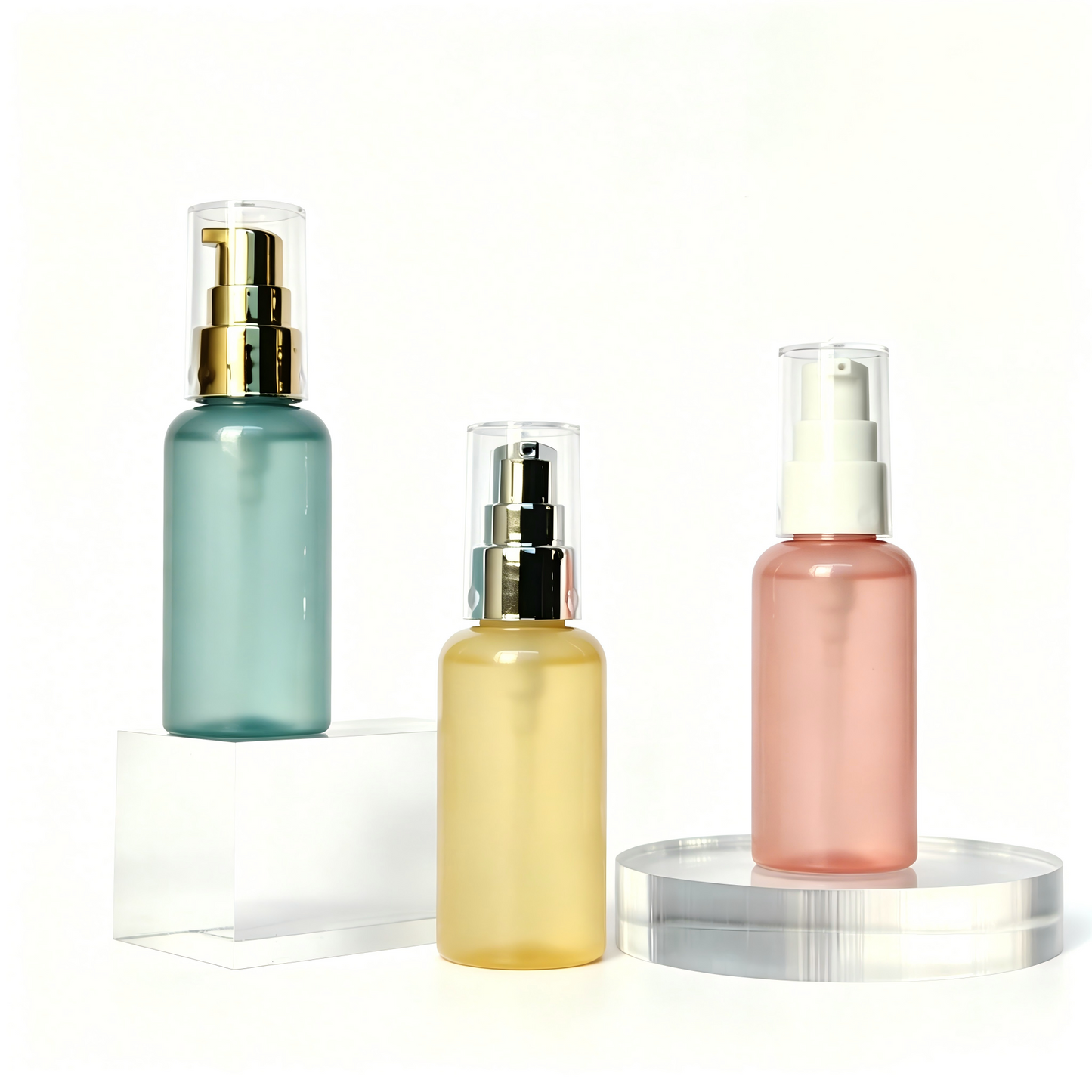 30ml 40ml 50ml Mini Round Shoulder PET Lotion Pump Bottle | Serum Essence Travel Bottle | OEM
