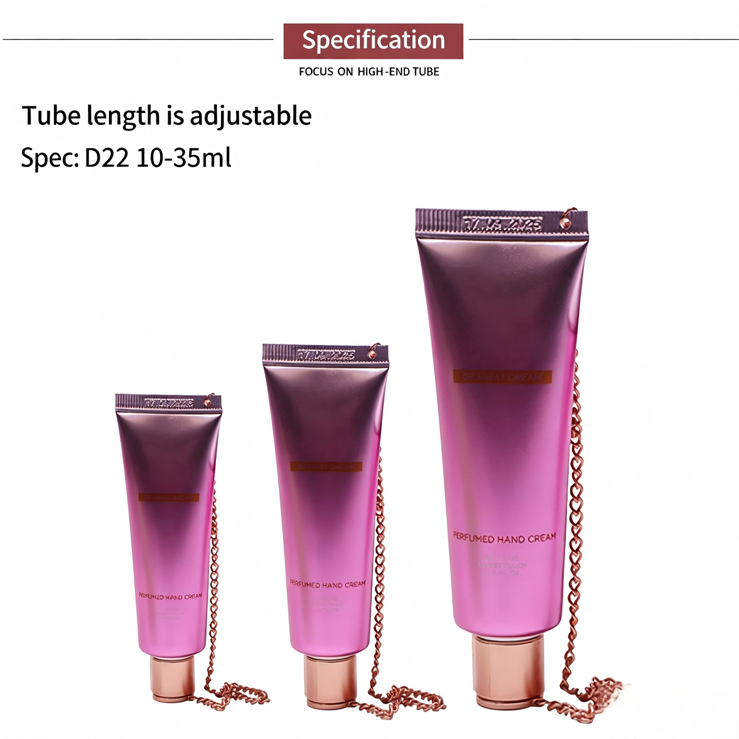 Luxury Perfumed Hand Cream Tube with Rose Gold Chain – Gradient Multi-Color