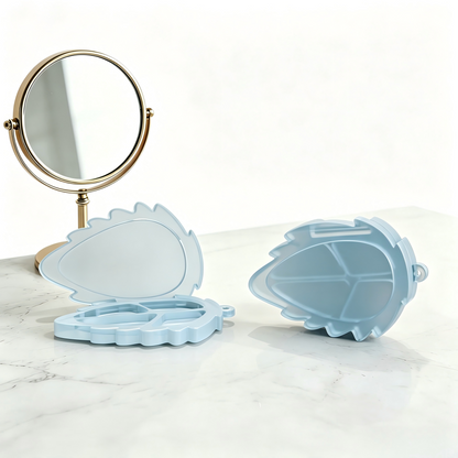 Leaf-Shape 4-Pan Eyeshadow Compact – Transparent Hinged | Mirror & Chain Loop | ABS