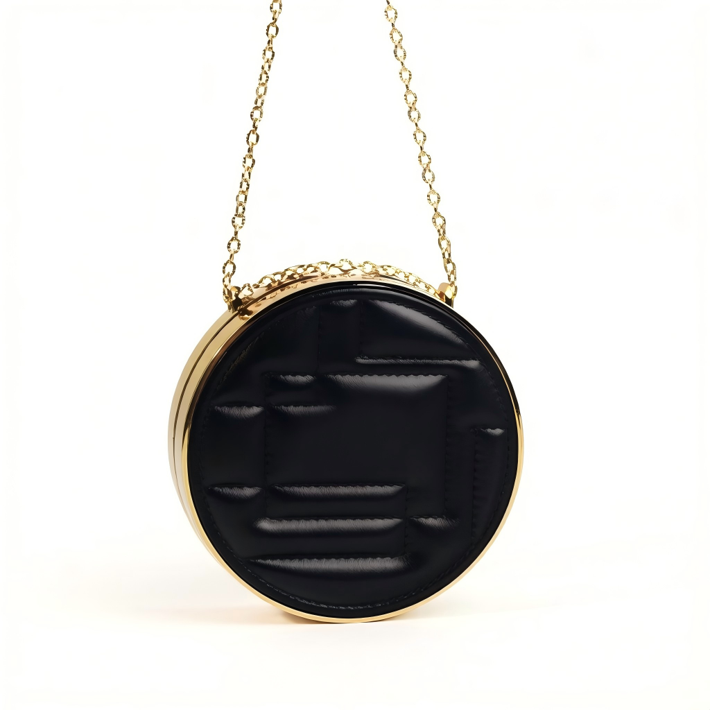 Round Magnetic Air Cushion Compact | Quilted Lid & Gold Chain | ABS | Liyan