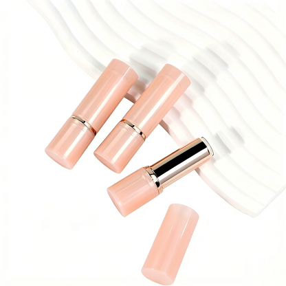 Round Nude Lipstick Tube | Milky Pink Body + Gold Ring | ABS+AS | OEM Custom