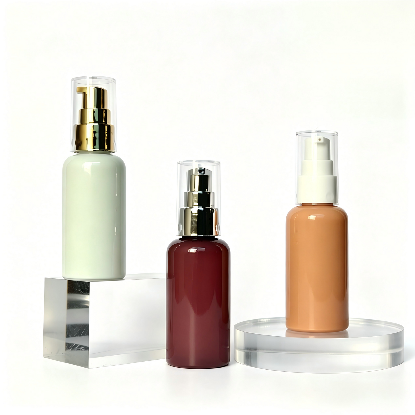 30ml 40ml 50ml Mini Round Shoulder PET Lotion Pump Bottle | Serum Essence Travel Bottle | OEM