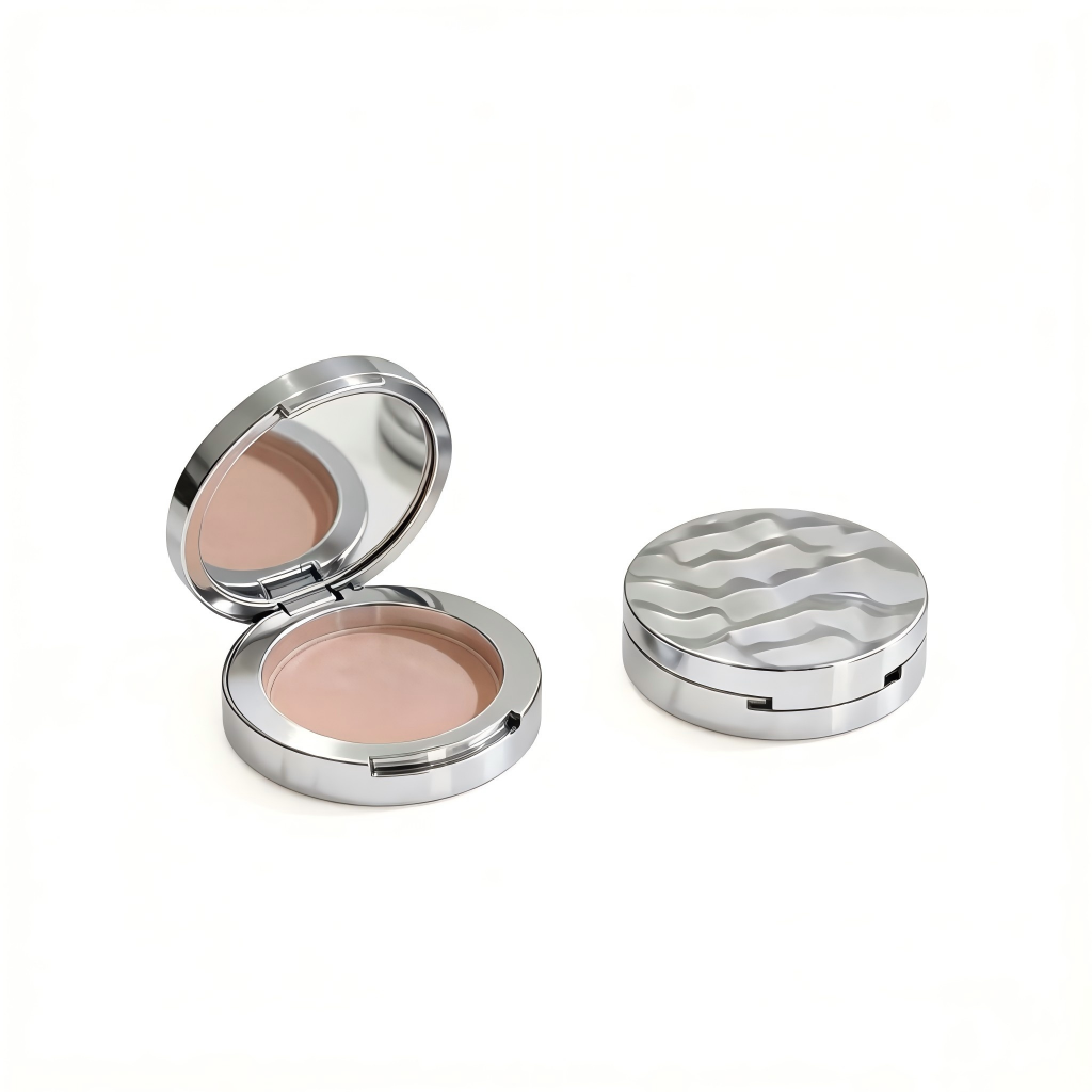Round Wave-Lid Powder Compact | Clear, Silver & Beige Options | ABS | Liyan