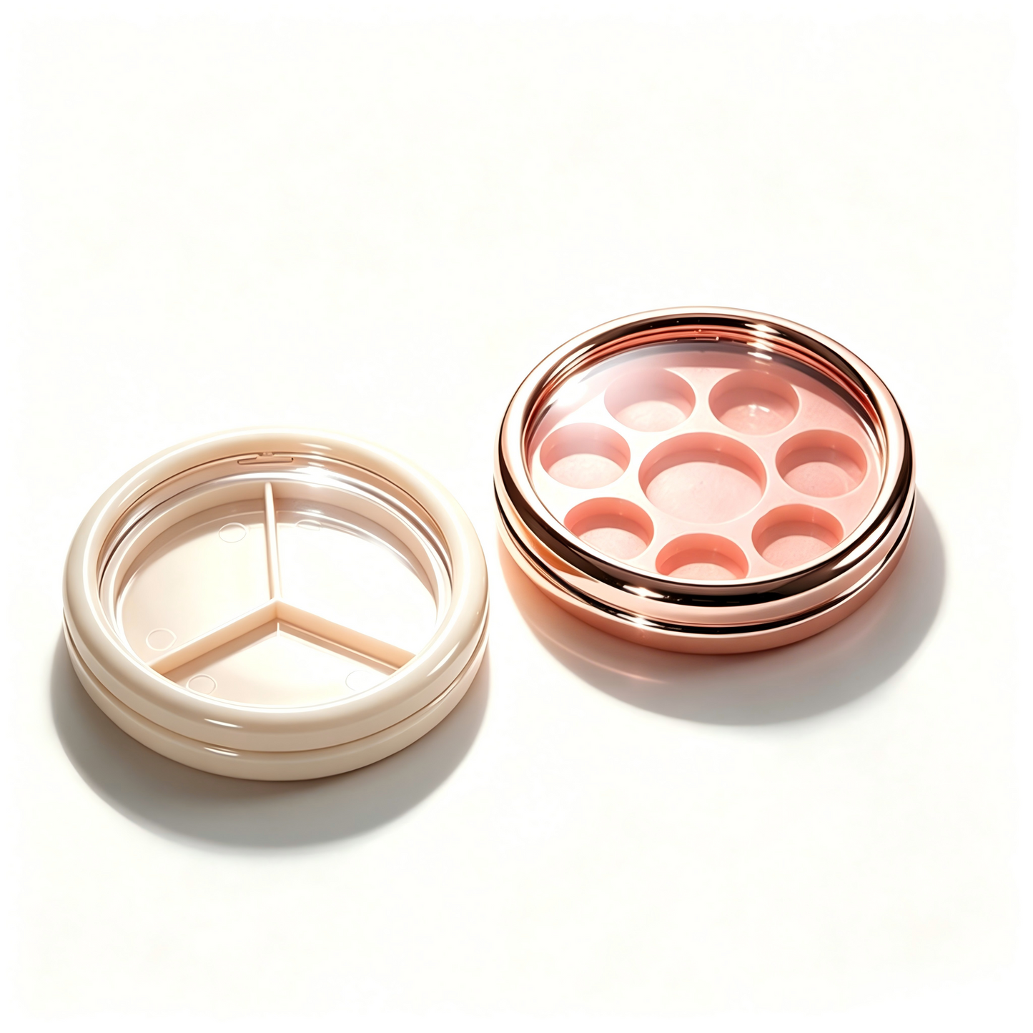 Round Multi-Pan Eyeshadow Palette Compact – 3/5/7/8/9/12 Pan | Rose Gold ABS+AS