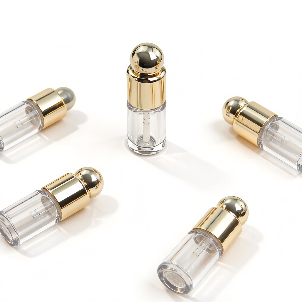 Round Lip Gloss Tube | Gold Ball Cap & Fine Brush Applicator | ABS | Liyan