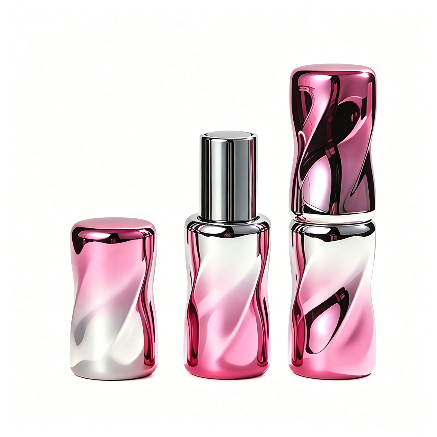 Round Spiral Magnetic Lipstick Tube – Pink-Silver Gradient | Flat Tip | ABS | 2056#