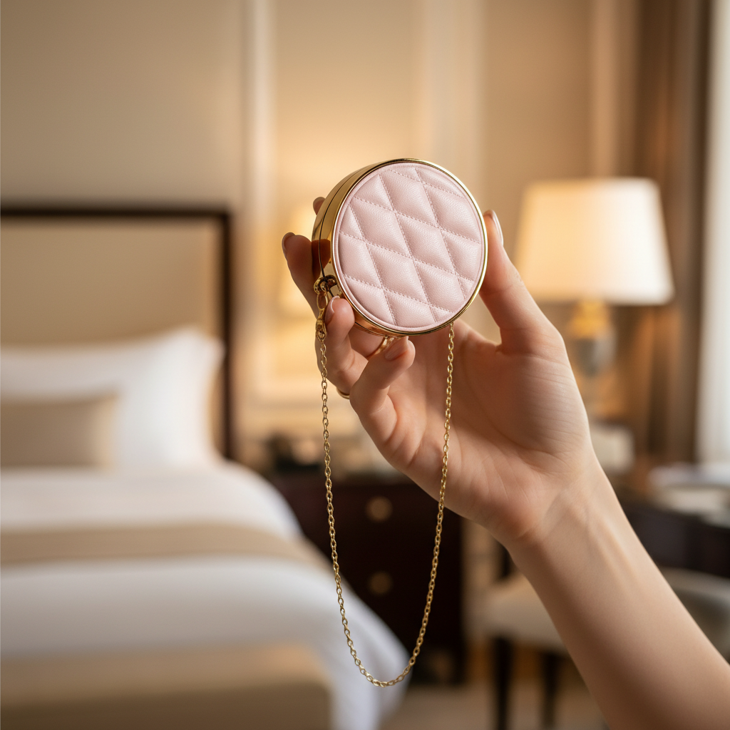 Round Magnetic Air Cushion Compact | Quilted Lid & Gold Chain | ABS | Liyan