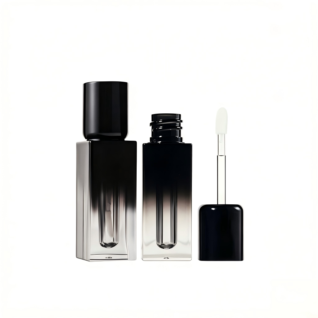 Gradient Black Square Lip Gloss Tube with Black Cap | ABS Empty Cosmetic Packaging