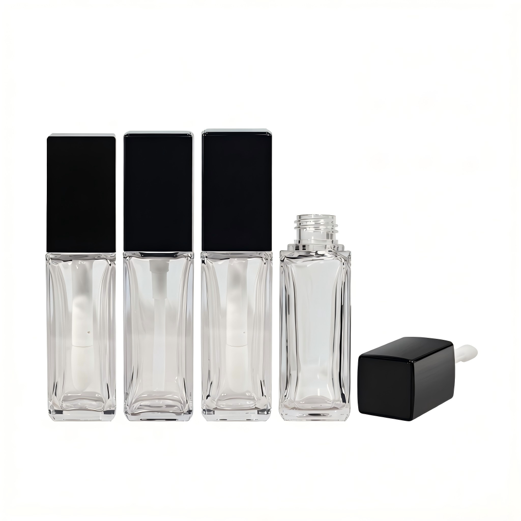 Square Thick-Wall Lip Gloss & Foundation Bottle | Frosted & Clear Black Cap | ABS | Liyan
