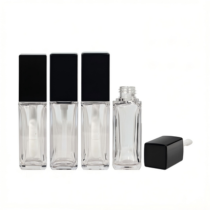 Square Thick-Wall Lip Gloss & Foundation Bottle | Frosted & Clear Black Cap | ABS | Liyan