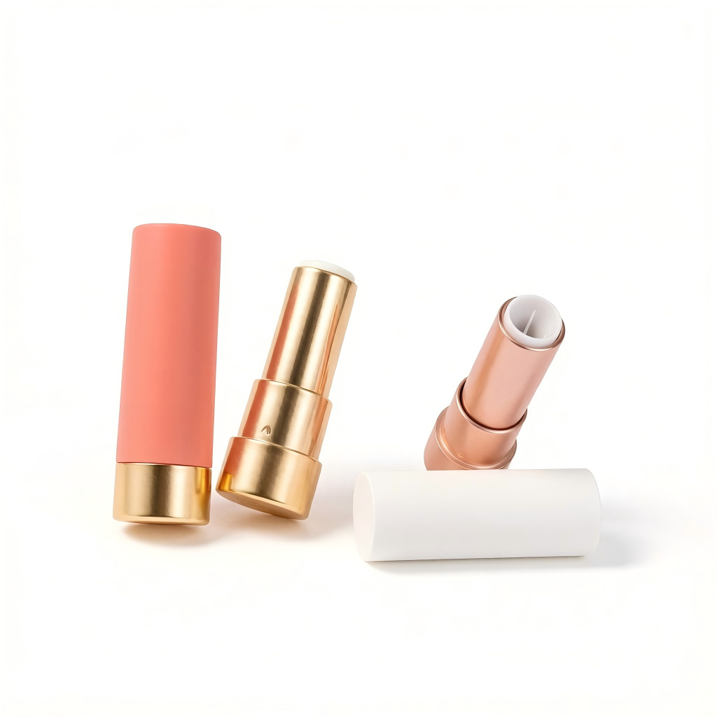 Round Lipstick Tube | Matte White Body + Matte Gold Base | ABS+AS | OEM Custom