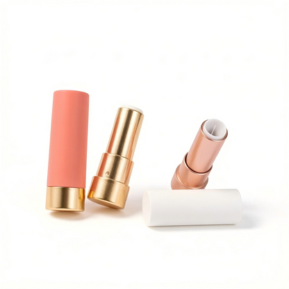 Round Lipstick Tube | Matte White Body + Matte Gold Base | ABS+AS | OEM Custom
