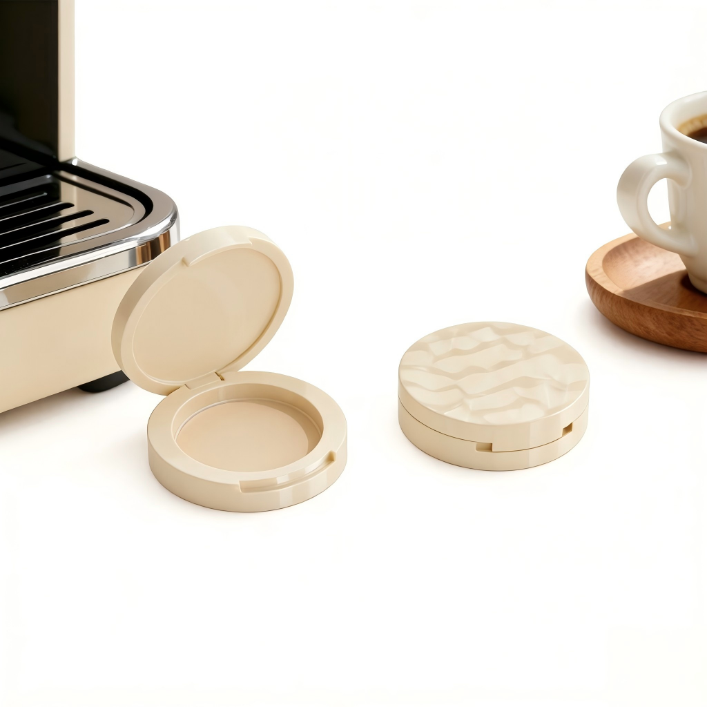 Round Wave-Lid Powder Compact | Clear, Silver & Beige Options | ABS | Liyan
